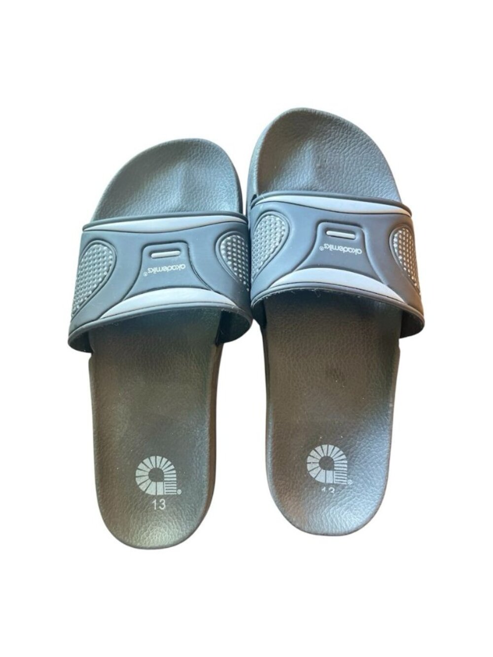 Akademiks Men's Slides Sandals Sz 13 Gray Black Comfort Footbed Athletic Logo